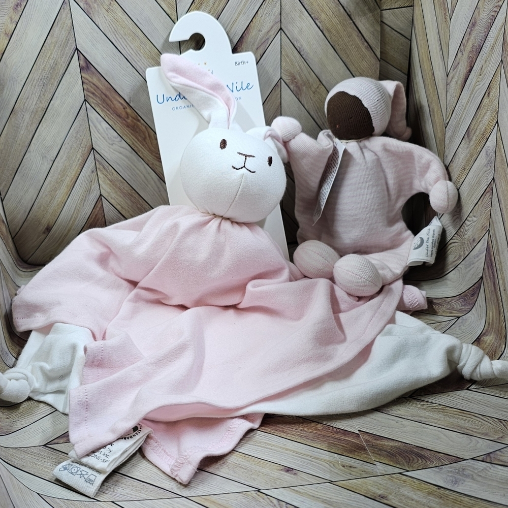 Under The Nile 100% Organic Egyptian Cotton Baby Girl Lovey Toys lot of 2